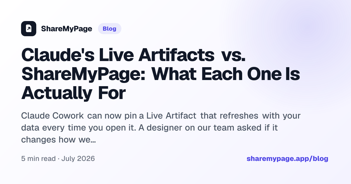 Claude's Live Artifacts vs. ShareMyPage: What Each One Is Actually For